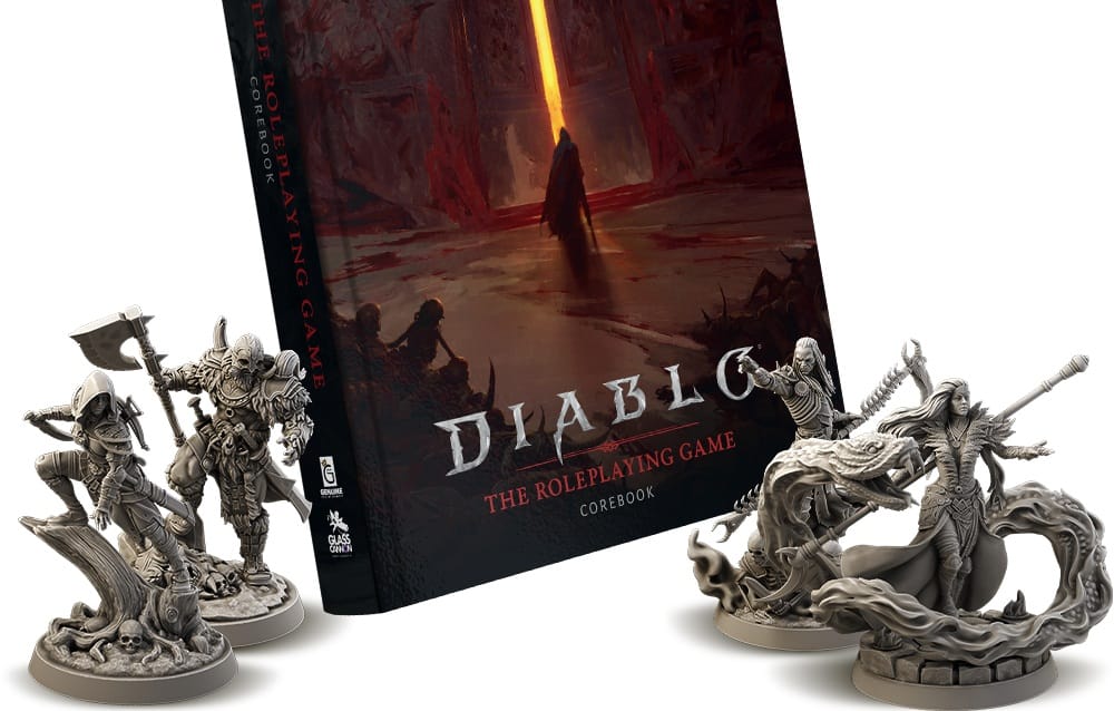 The Diablo: The Roleplaying Game Corebook and miniatutres