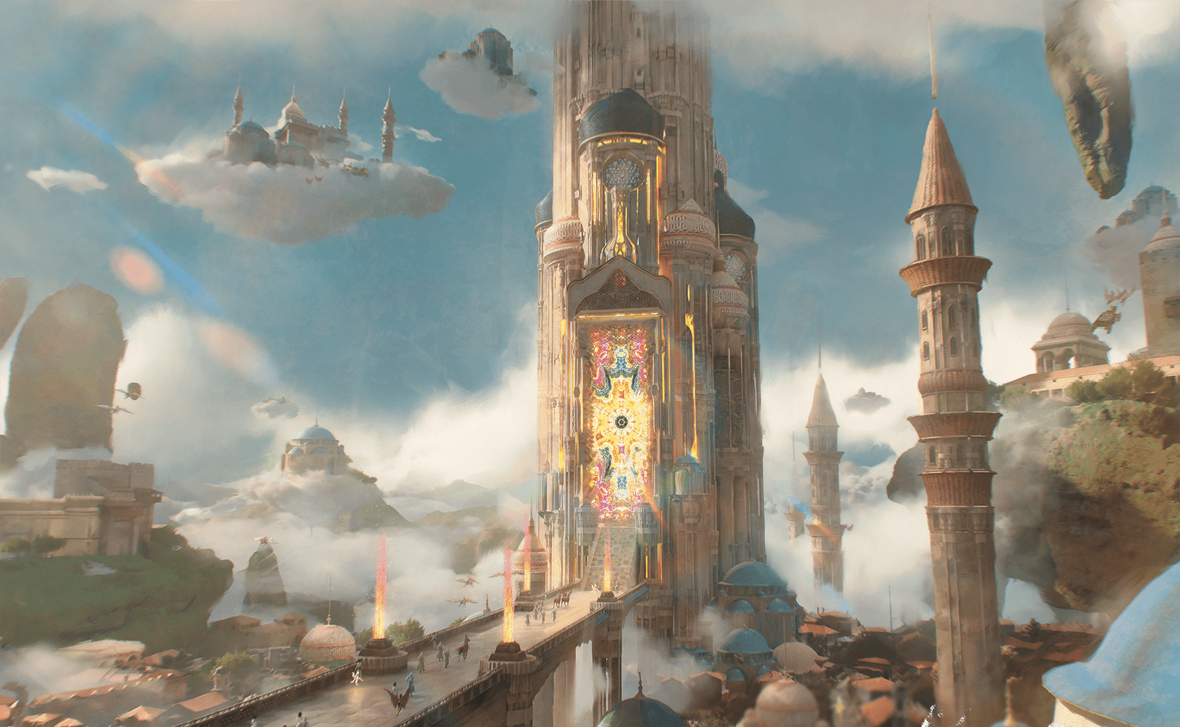 Artwork for Dungeons & Dragons showing a tall, white building with bright stained glass windows.