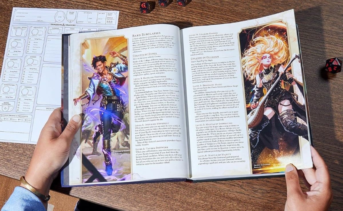 A photo of the inside of the Dungeons & Dragons 2024 Player's Handbook.