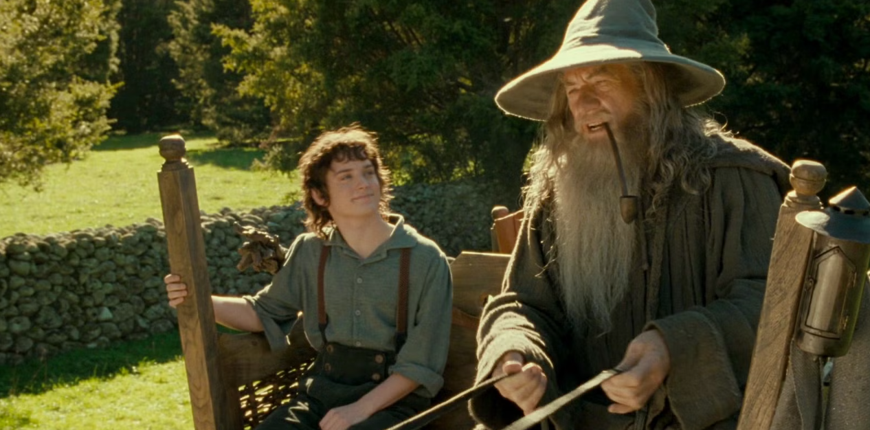 A screencap from The Lord of the Rings: The Fellowship of the Ring, depicting Frodo and Gandalf.