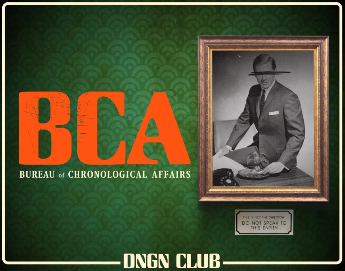 Artwork for Bureau of Chronological Affairs showing some office propaganda.